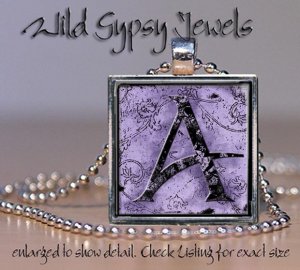 Personalized A-Z alphabet initial chic PURPLE square glass Tile Necklace Pendant