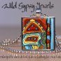 Abstract ART Teal Sage Sienna Autumn colored 1" glass tile pendant NECKLACE HOT
