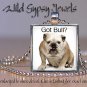 White English Bulldog Bully cute 1" HOT glass tile square metal pendant necklace