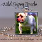 Pop Art White English bulldog Bully 1" glass tile square metal pendant necklace