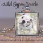 English White bulldog Bully Puppy 1" glass tile square metal pendant necklace