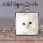 White Cat Kitten sweet furry cute chic 1" HOT glass tile metal pendant necklac