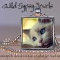 White Cat Kitten Blue eyes sweet cute chic 1" glass tile metal pendant necklac