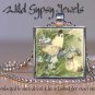 White Butterflies Blue flower Cream chic glass tile metal pendant charm necklace