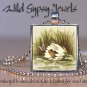 Frog lilypad butterfly water blue whimsy glass tile metal pendant charm necklace
