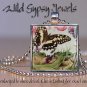 Butterfly green lizard pink blue green glass tile metal pendant charm necklace