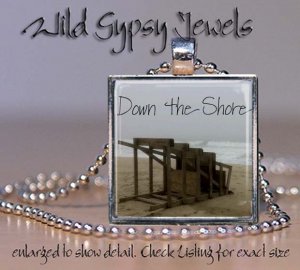 Down the Jersey Shore beach lifeguard summer sea 1" glass tile pendant necklace