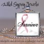 Survivor Breast Cancer Awareness PINK glass tile metal pendant charm necklace