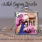 Go Fight WIN Breast Cancer Awareness glass tile metal pendant charm necklace