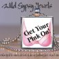 Get Your Pink On Breast Cancer Awareness glass tile metal pendant charm necklace