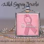 Breast Cancer Survivor PINK ribbon glass chic tile metal pendant charm necklace