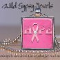 Breast Cancer Awareness HOPE PINK ribbon glass tile metal pendant charm necklace