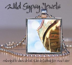Amusement Park Carousel Ferris Wheel FUN 1" glass tile metal pendant necklace