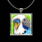Parakeet bird lime green blue aqua abstract ART 1" glass tile pendant NECKLACE