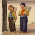 Cute Children Carry Baskets Foreign Postcard VP-3012