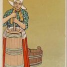 Woman Churns Butter Vintage Foreign Postcard VP-3640