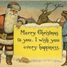 Antique Santa Claus with Reindeer & Girl Postcard-Q673