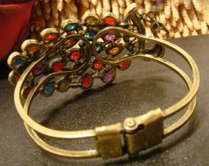Multi Colored Crystals Peacock Bracelet Copper Alloy Bangle Free Shipping
