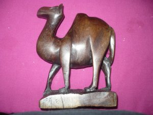3 Hand Carved mahogany camels