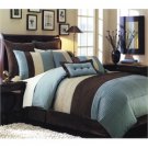Essence Faux Silk Blue/Brown 7 Piece Comforter Set