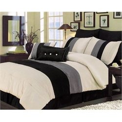Essence Faux Silk Black/Cream/Gray 7 Piece Comforter Set