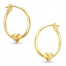 14K Gold 18mm Hoop with Diamond-Cut Heart Earrings