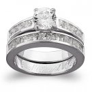 Sterling Silver CZ 2 PC Engraved Wedding Set