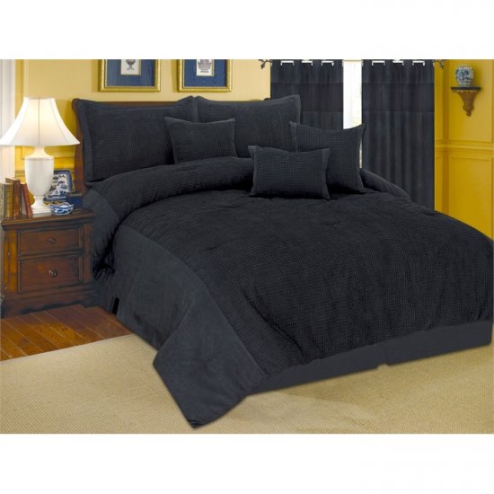 Carly Velour Suede Black Oversize 7 Piece Comforter Set