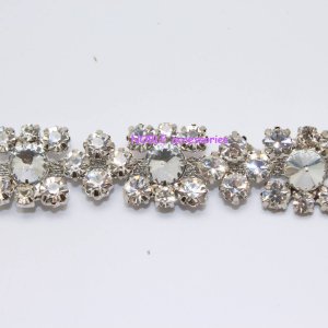 LG-368 costume applique clear rhinestone crystal silver chain trim for wedding cake / gown 1 yard