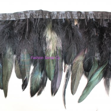 10 yards Clothing costume coque feather fringe couture applique trimming craft black