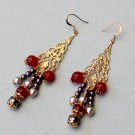 Swarovski Pearl & Carnelian "Chanderlier Earrings"