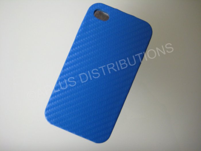 New Light Blue Carbon Flap Cover Design Hard Protective Cover For iPhone 4 - (0139)