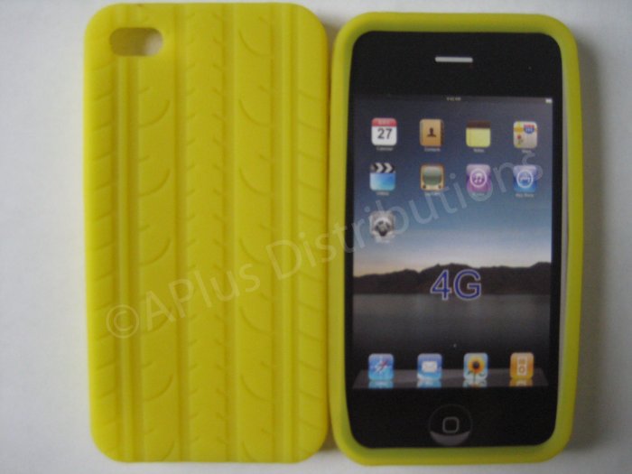 New Yellow Tire Print Pattern Silicone Cover For iPhone 4 - (0130)