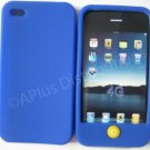 New Dark Blue Solid Color W/Candy Button Design Silicone Cover For iPhone 4 - (0154)