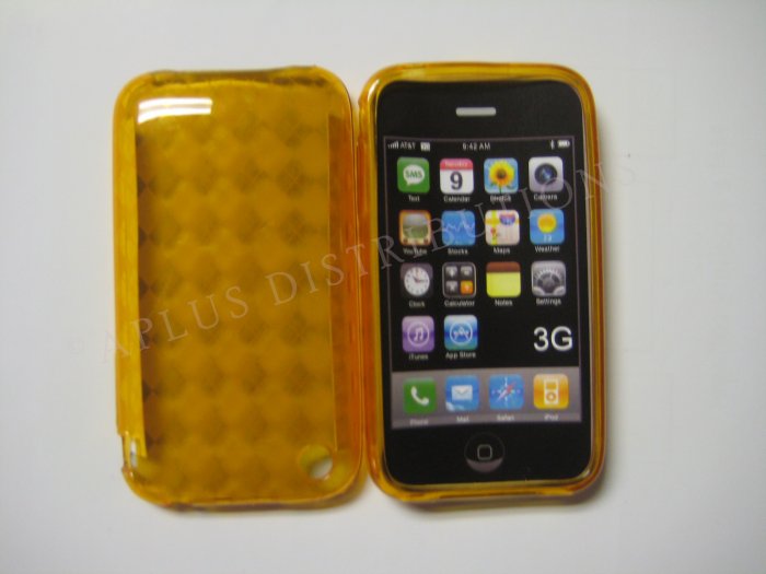 New Orange Transparent Plaid Print Design TPU Cover For iPhone 3G 3GS - (0025)