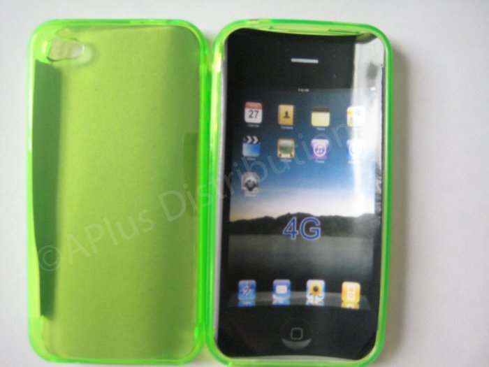 New Lime Green Transparent Solid Color Design TPU Cover For iPhone 4 - (0066)