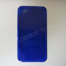 New Royal Blue Wood Design TPU Cover For iPhone 4 - (0063)