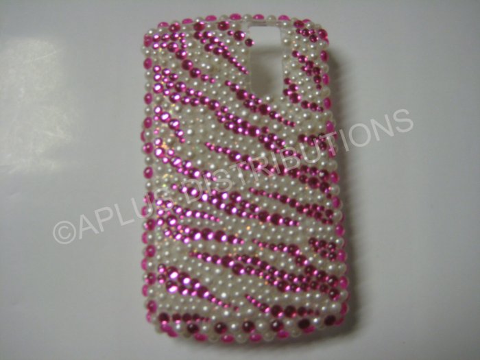 New Hot Pink Zebra Design (Pearl) Bling Diamond Case For Blackberry 8300 - (0110)