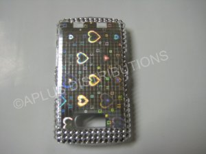 New Silver Metallic Hearts Bling Diamond Case For Blackberry 9500 - (0077)
