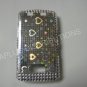 New Silver Metallic Hearts Bling Diamond Case For Blackberry 9500 - (0077)