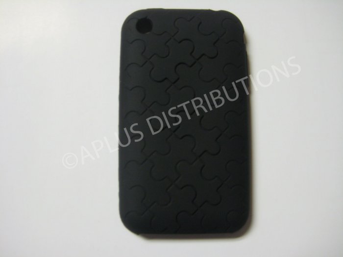 New Black Puzzle Pattern Silicone Cover For iPhone 3G 3GS - (0030)