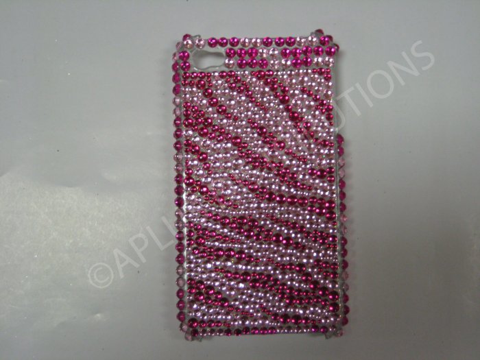 New Hot Pink Zebra Design Crystal Bling Diamond Case For iPhone 4 - (0027)