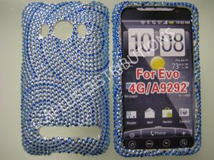 New Dark Blue Circle Swirlz Bling Diamond Case For HTC Evo 4G - (0026)