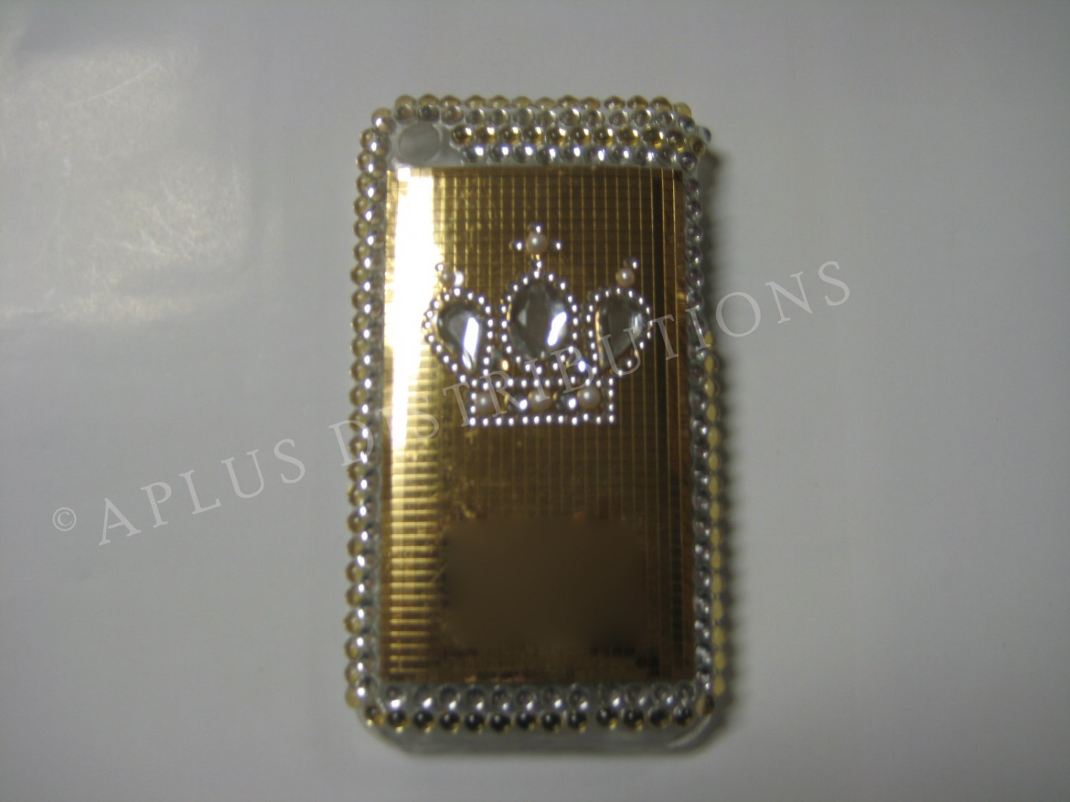 New Gold Crown On Squares Design Crystal Bling Diamond Case For iPhone 3G 3Gs - (0112)