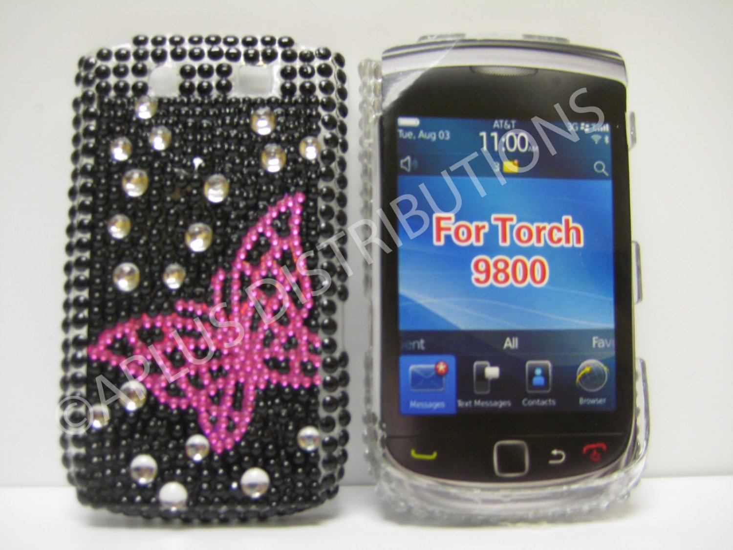 New Pink Open Butterfly w/Diamonds Design Crystal Bling Diamond Case For Blackberry 9800 - (0096)