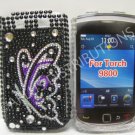 New Purple Butterfly Sideview Design Crystal Bling Diamond Case For Blackberry 9800 - (0138)
