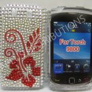 New Red Hawaiian Hibiscus Bling Diamond Case For Blackberry 9800 - (0144)