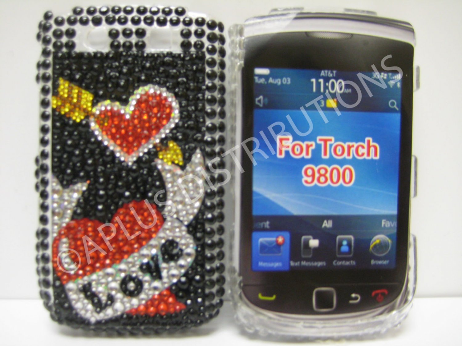 New Red Heart Series Bow N Arrow Bling Diamond Case For Blackberry 9800 - (0148)