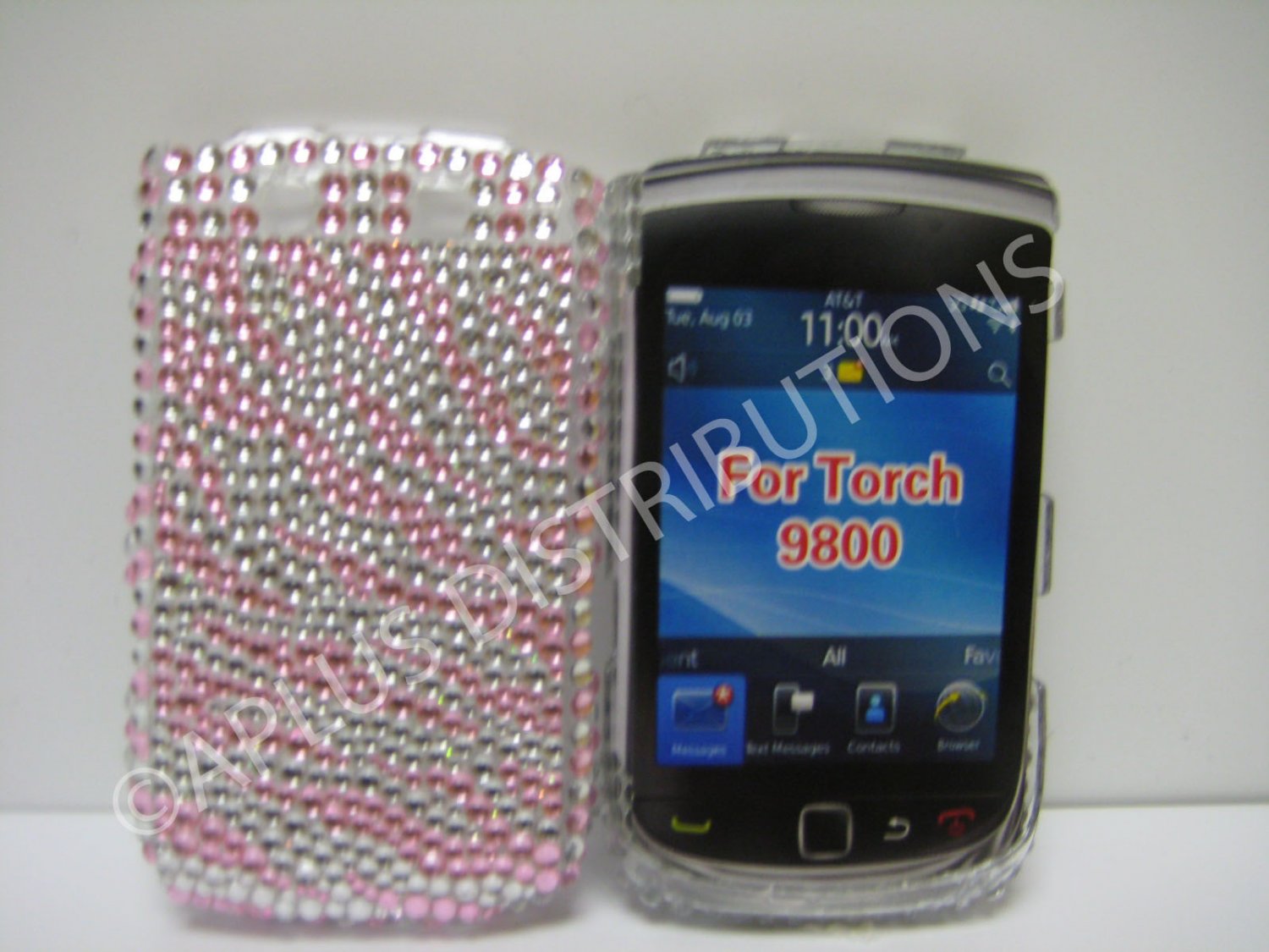New Pink Zebra Design Bling Diamond Case For Blackberry 9800 - (0132)