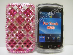 New Hot Pink Retro Series (Diamond Pattern) Bling Diamond Case For Blackberry 9800 - (0140)